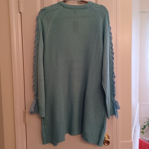 Lane Bryant aqua long cardigan sweater with braided fabric along the sleeves . - Picture 5 of 5